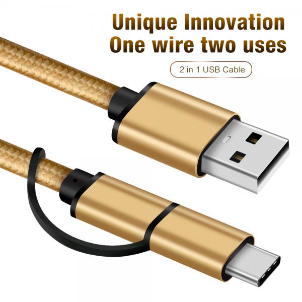 Picture of 2 in 1 Micro&Type C to USB3.0A Nylon(yellow)usb cable